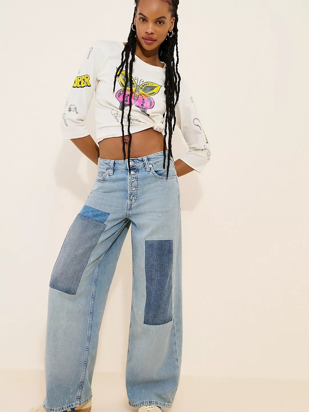We The Free Nia PatchWe The Free Light Blue Patchwork Wide-Leg Jeans